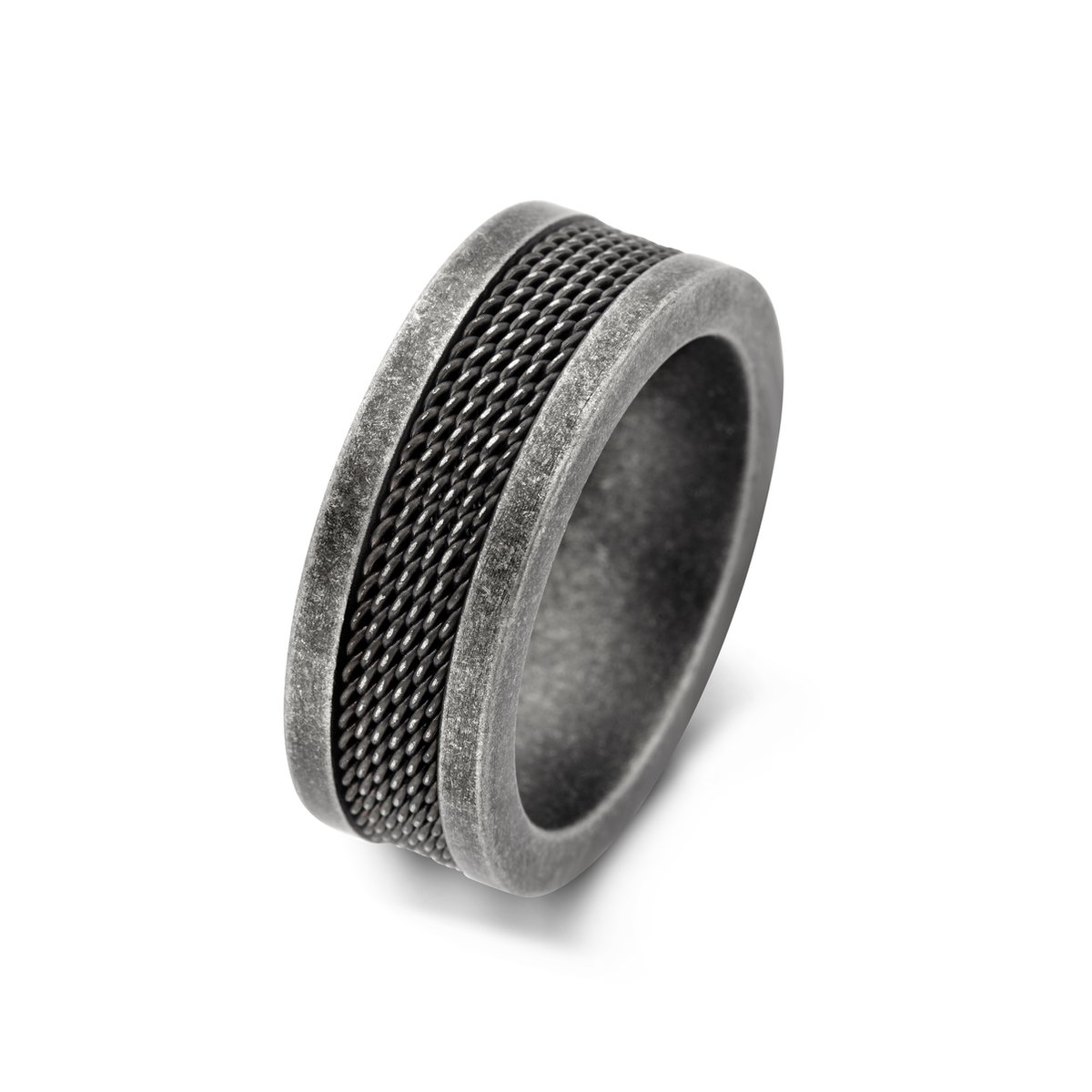 Frank 1967 7FR-0018-66 Stalen Ring - Heren - Bewerkt - 8mm Breed - Maat 66 - Staal - Vintage - Zwart