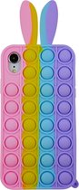 Peachy Bunny Pop Fidget Bubble siliconen hoesje voor iPhone XR - roze, geel, blauw en paars