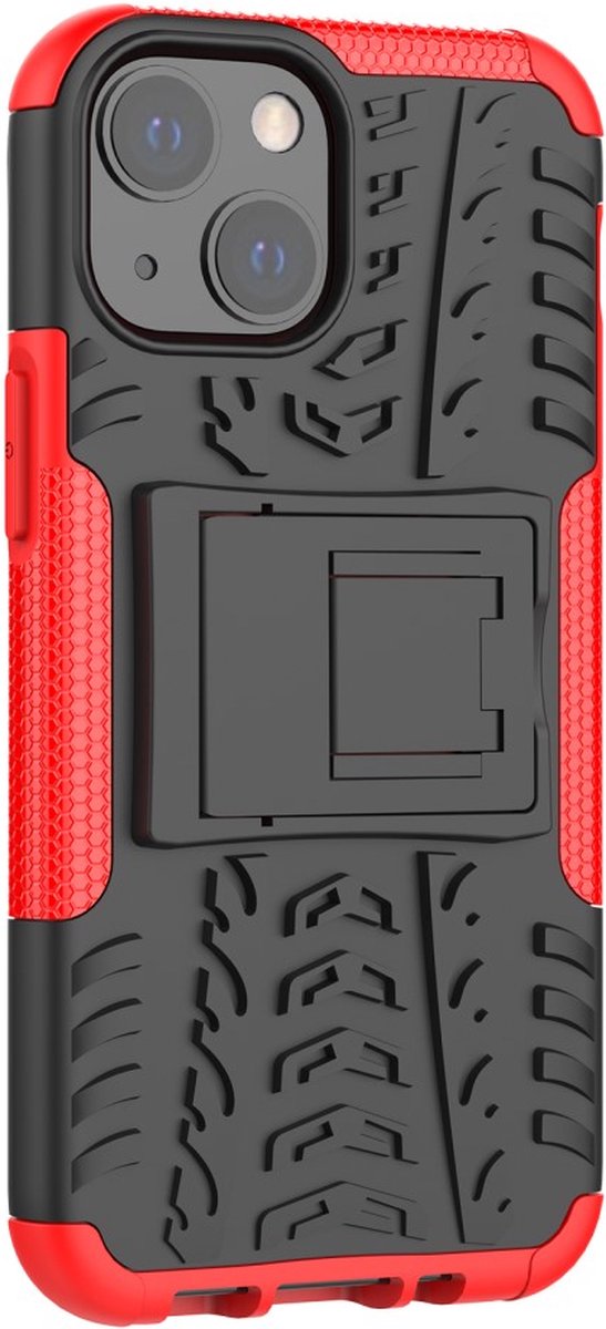 Peachy Shockproof TPU met stevig hoesje geschikt voor iPhone 13 mini - Rood en zwart