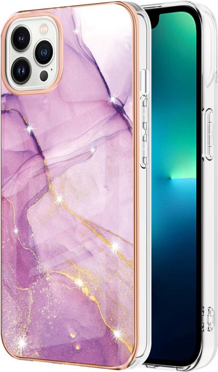 Peachy Marble Stone TPU hoesje geschikt voor iPhone 14 Pro Max - paars