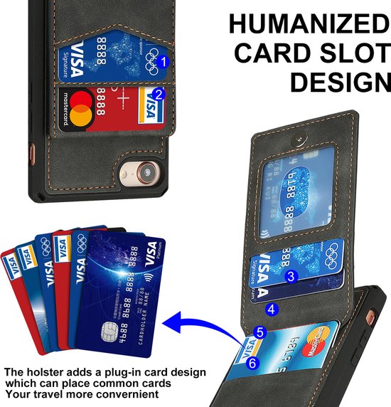 Étui à cartes pour Apple iPhone 8 | iphone 7 | Couverture arrière en cuir PU | Cas de téléphone de Luxe | Porte-cartes | Noir