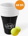 Afbeelding van het spelletje Beerpong - 50 stuk(s) - Black cups inc. 5 ballen - Bierpong - Plastic Bekers - Gouden-Avondje®