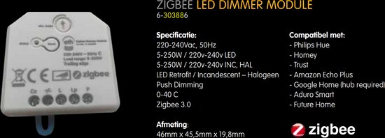 Gloeilicht - Zigbee - Inbouwdimmer IP20 - 250w Smart