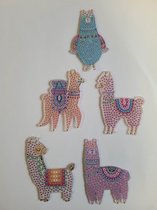 Diamond painting sleutelhangers alpaca's (5 stuks) dubbelzijdig te beplakken