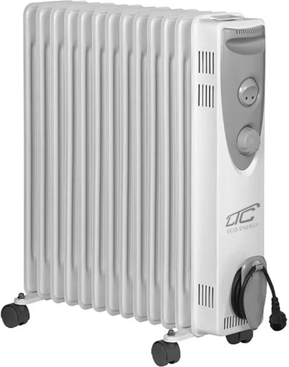 LTC - Kachel / Olieverwarming 3 lamellen | 3 verwarmingsniveaus - 2500W - Wit