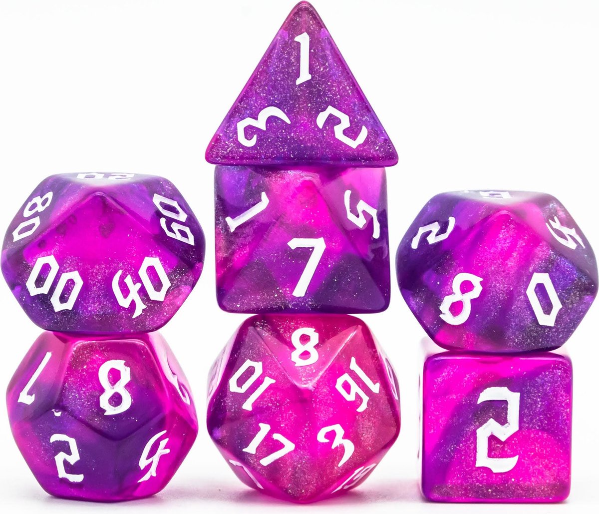 Lapi Toys - Dungeons and Dragons dobbelstenen - D&D dobbelstenen - D&D polydice - 1 set (7 stuks) - Acryl - Roze - Paars