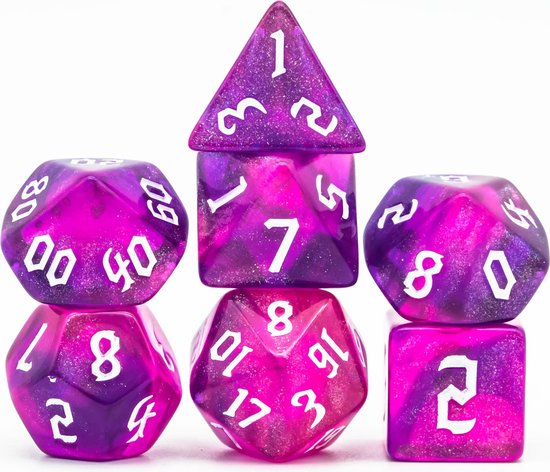 Afbeelding van het spel Lapi Toys - Dungeons and Dragons dobbelstenen - D&D dobbelstenen - D&D polydice - 1 set (7 stuks) - Acryl - Roze - Paars