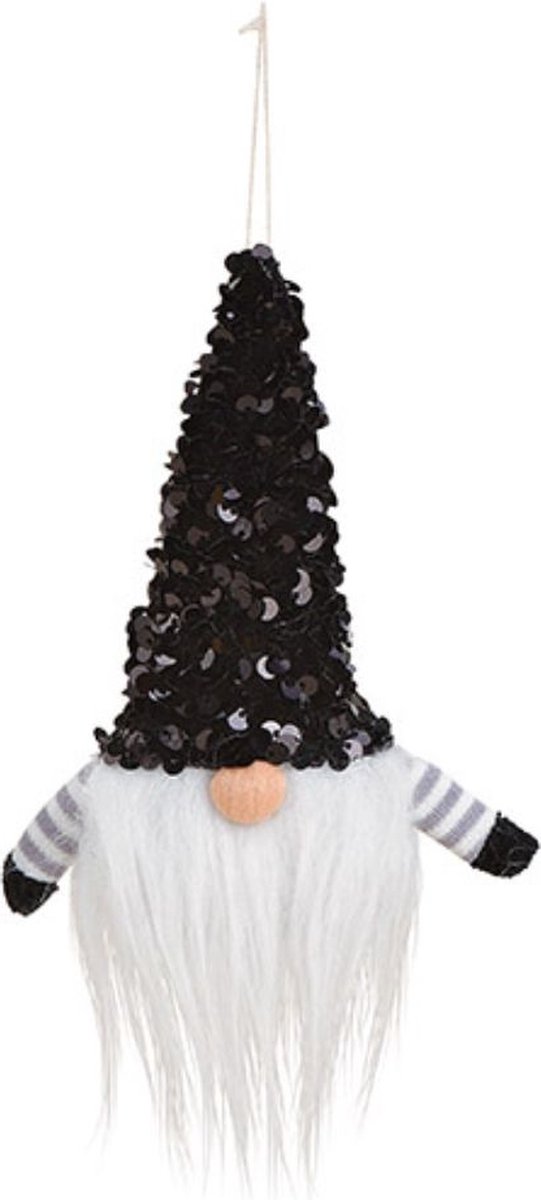 Kersthanger - Gnome - Gnoom - Kabouter - Dwerg - (B x H x D) 11 x 15 x 4 cm - Hanger Kabouter van Textiel - Kleur Grijs-Zwart
