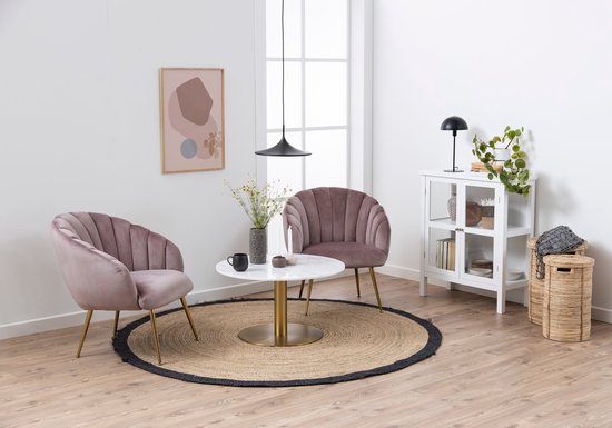 Table basse ronde Carlos ø80cm - marbre blanc/laiton - Actona - Tables basses en marbre - Blanc - Marbre|Métal - Tables basses en marbre