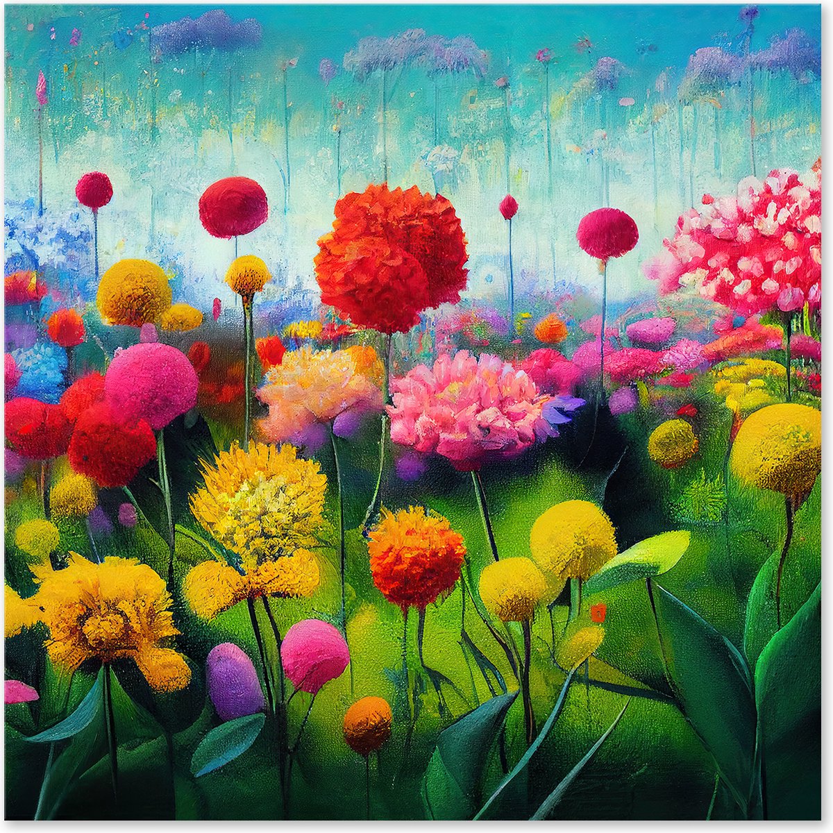Graphic Message - Peinture sur Toile - Jardin Fleurs - Paysage Coloré -  60x60