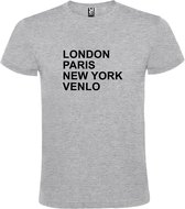 Grijs T-shirt 'LONDON, PARIS, NEW YORK, VENLO' Zwart Maat XS