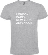 Grijs T-shirt 'LONDON, PARIS, NEW YORK, ZEVENAAR' Wit Maat 3XL