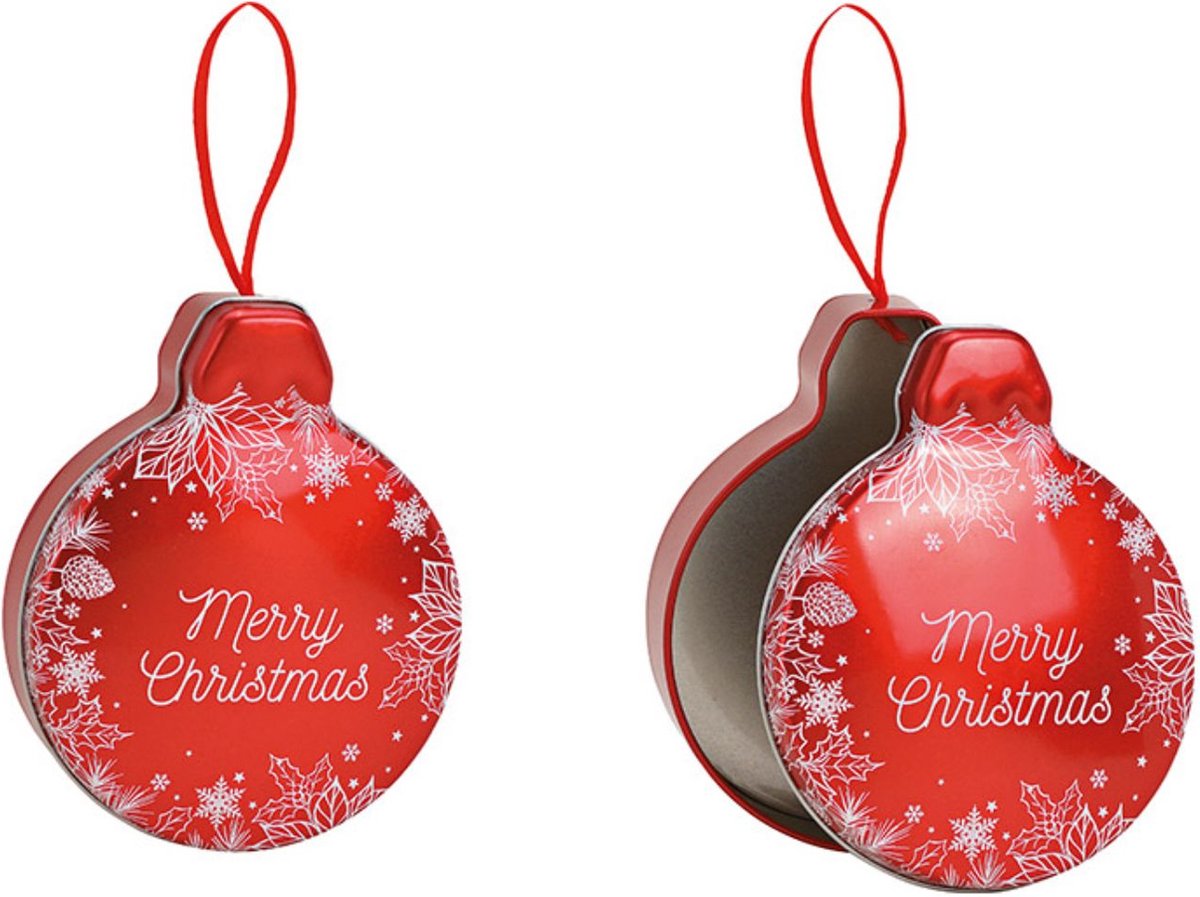 Merry Christmas - Doos van Metaal - Rood (B/H/D) 11x14 - Kerstversiering -Kerstdecoratie - Kersthangers