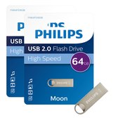 Philips FM64FD160B Clé USB 64 Go - Moon Edition - Aluminium - USB 2.0 A - Porte-clés - Pack de 2