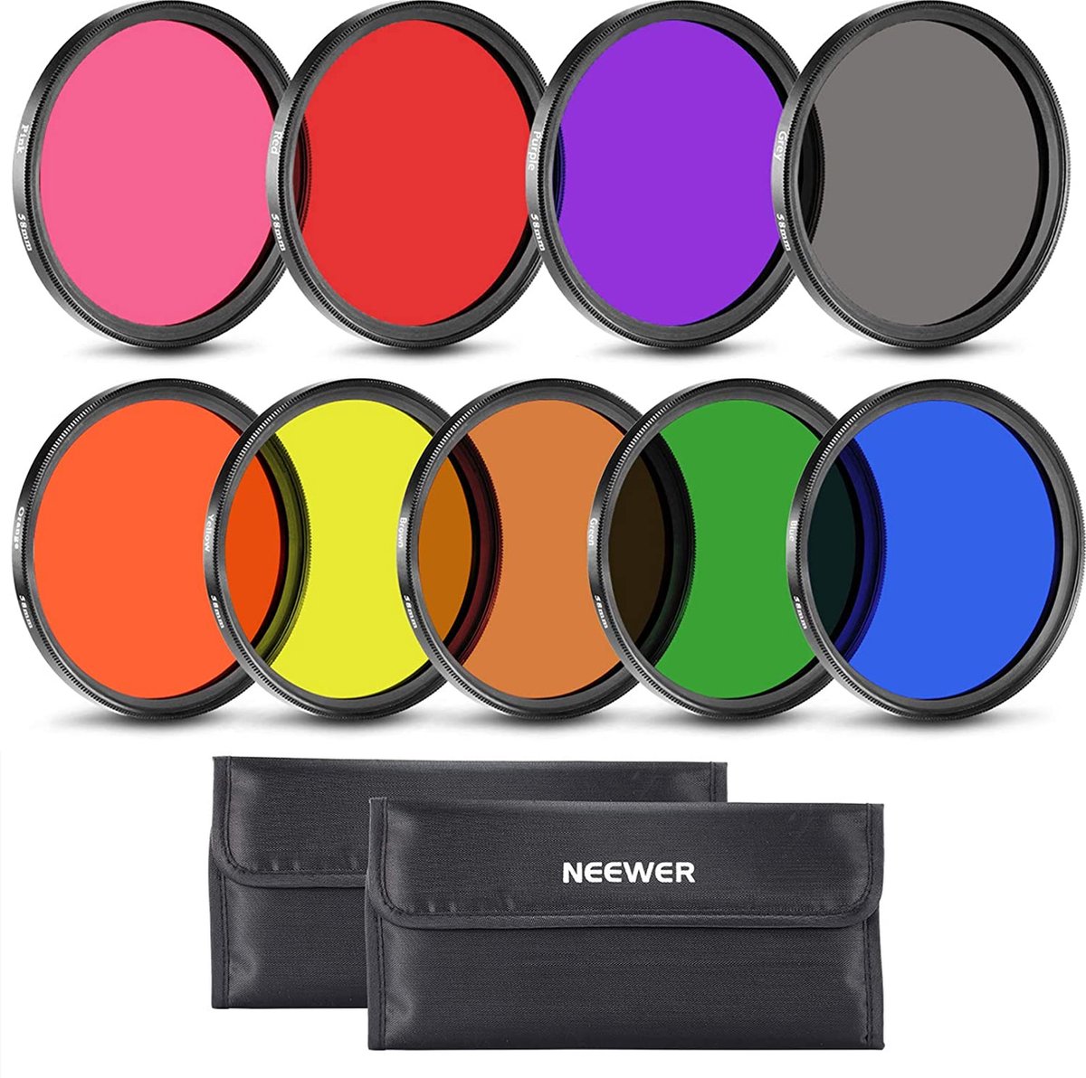 Neewer® - 58 mm Full Colour lensfilterset voor Cameralens - 9 Delige Kleurenfilterset Inclusief Rood -Oranje Blauw - Geel Groen Bruin Paars Roze en Grijs filter met Draagtas