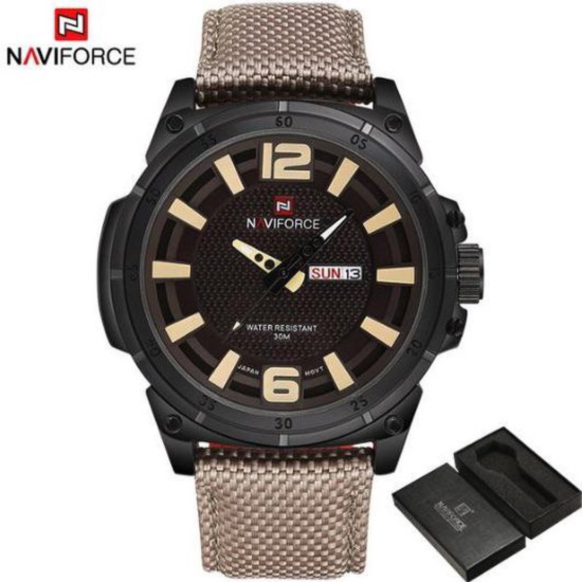 Naviforce Horloge - NF9066 - Ø 47 mm - Zwart-Bruin - Inclusief horlogedoosje