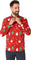 Heren Kerstoverhemd Lange Mouwen - Feestelijk Hawaii Kerstshirt Met Knoopsluiting En Opstaande Kraag