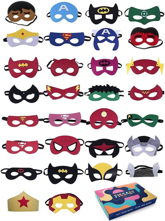 Fissaly® 31 Stuks Superhelden Maskers voor Kinderfeest & Verkleed Partijen – Super Hero Kind Kostuum