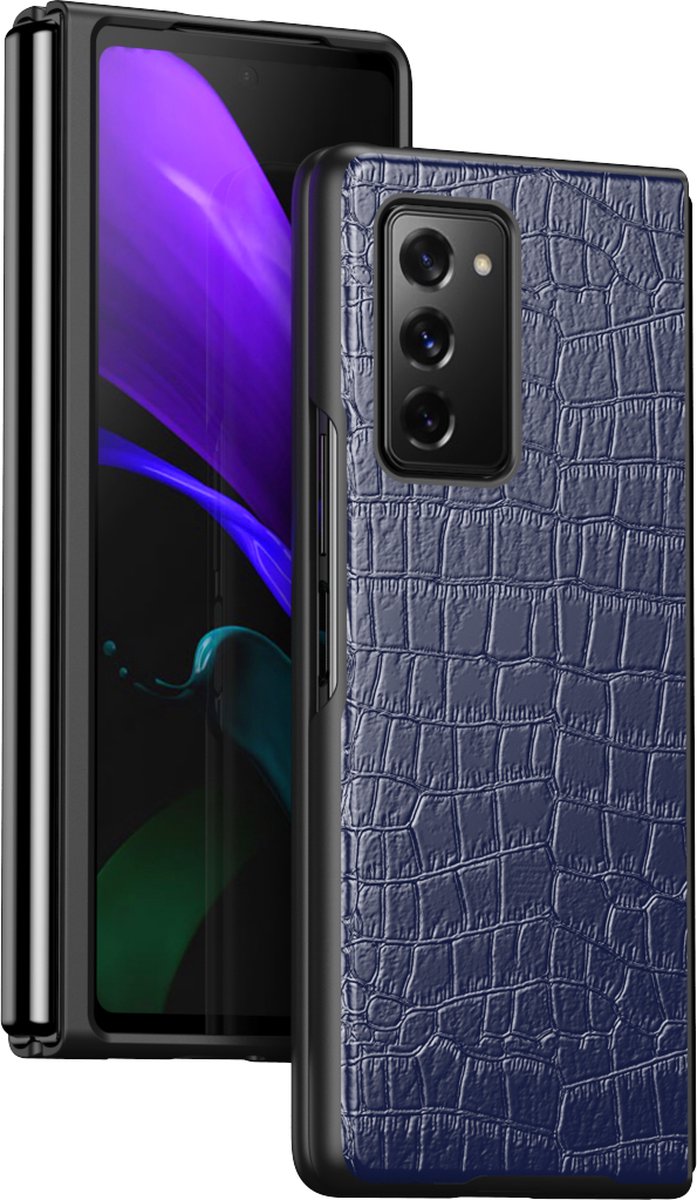 Samsung Z Fold 4 Hoesje - Krokodillenleer Textuur - Back Cover voor Samsung Galaxy Z Fold4 - Blauw