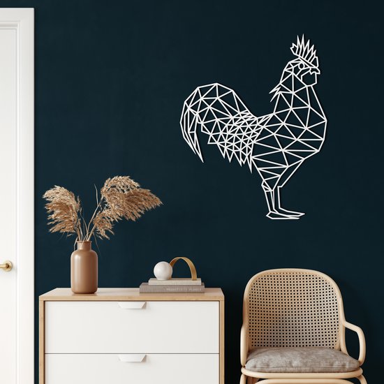 Wanddecoratie | Haan / Rooster | Metal - Wall Art | Muurdecoratie | Woonkamer | Buiten Decor |Wit| 70x90cm