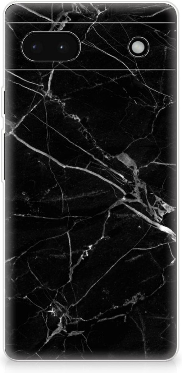 Google Pixel 6A TPU Siliconen Hoesje Marmer Zwart - Origineel Cadeau Vader