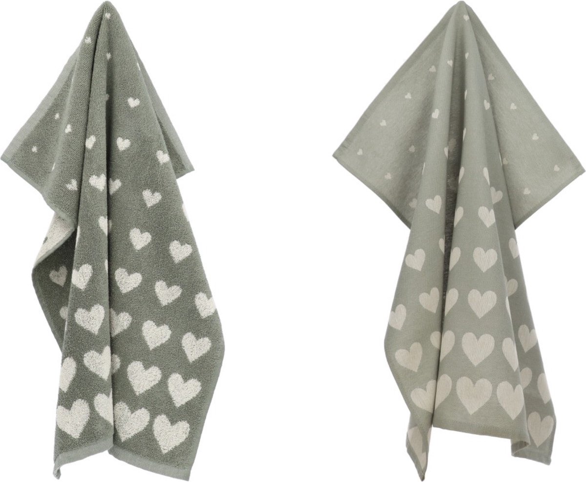 Bol.com Luxe Keukendoek en Theedoek Hart Donkergroen - Bunzlau Castle - 100% biologisch katoen - Keukendoek 60x53cm en Theedoek ... aanbieding