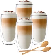 Latte Macchiato Glazen Dubbelwandig - Cappuccino Glazen - 380ML - + Gratis Lepels- 4x