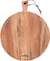 Bowls and Dishes Pure Teak Wood Borrelplank | Tapasplank | Serveerplank rond - Pizzaplank Ø 35 x 3 cm met sapgoot - Cadeau tip!