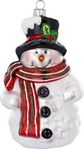 Set van 2 - Vrolijke Sneeuwpop met rode sjaal - Kersthangers - 12 cm groot van glas