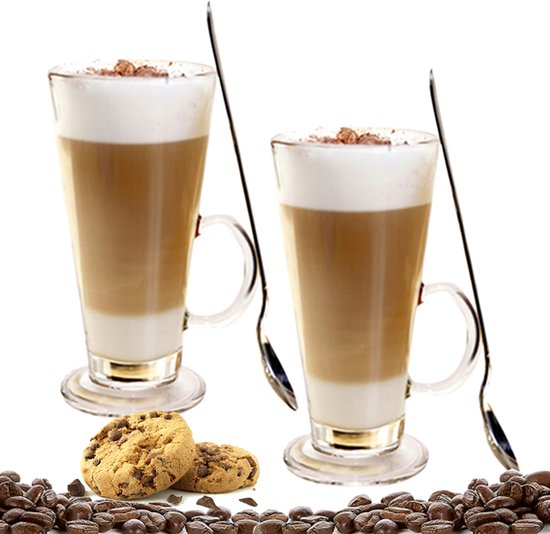COM-FOUR® 2x Verre latte Macchiato - verres latte macchiato avec cuillères  - verres à café avec poignées - verres à thé : : Cuisine et  maison