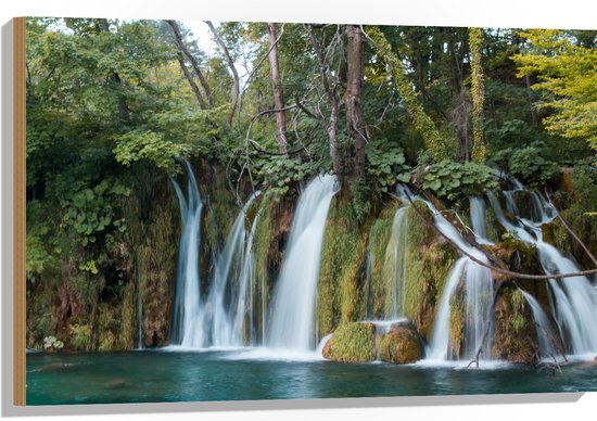 WallClassics - Hout - Prachtige Watervallen in de Natuur - 90x60 cm - 12 mm dik - Foto op Hout (Met Ophangsysteem)