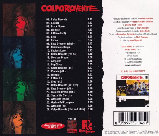Colpo Rovente, Piero Piccioni CD (album) Muziek