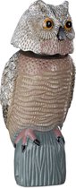Hibou épouvantail Navaris avec tête mobile - Faux hibou pour effrayer les oiseaux - Statue de hibou en plastique avec tête rotative - Répulsif contre les oiseaux pour le jardin