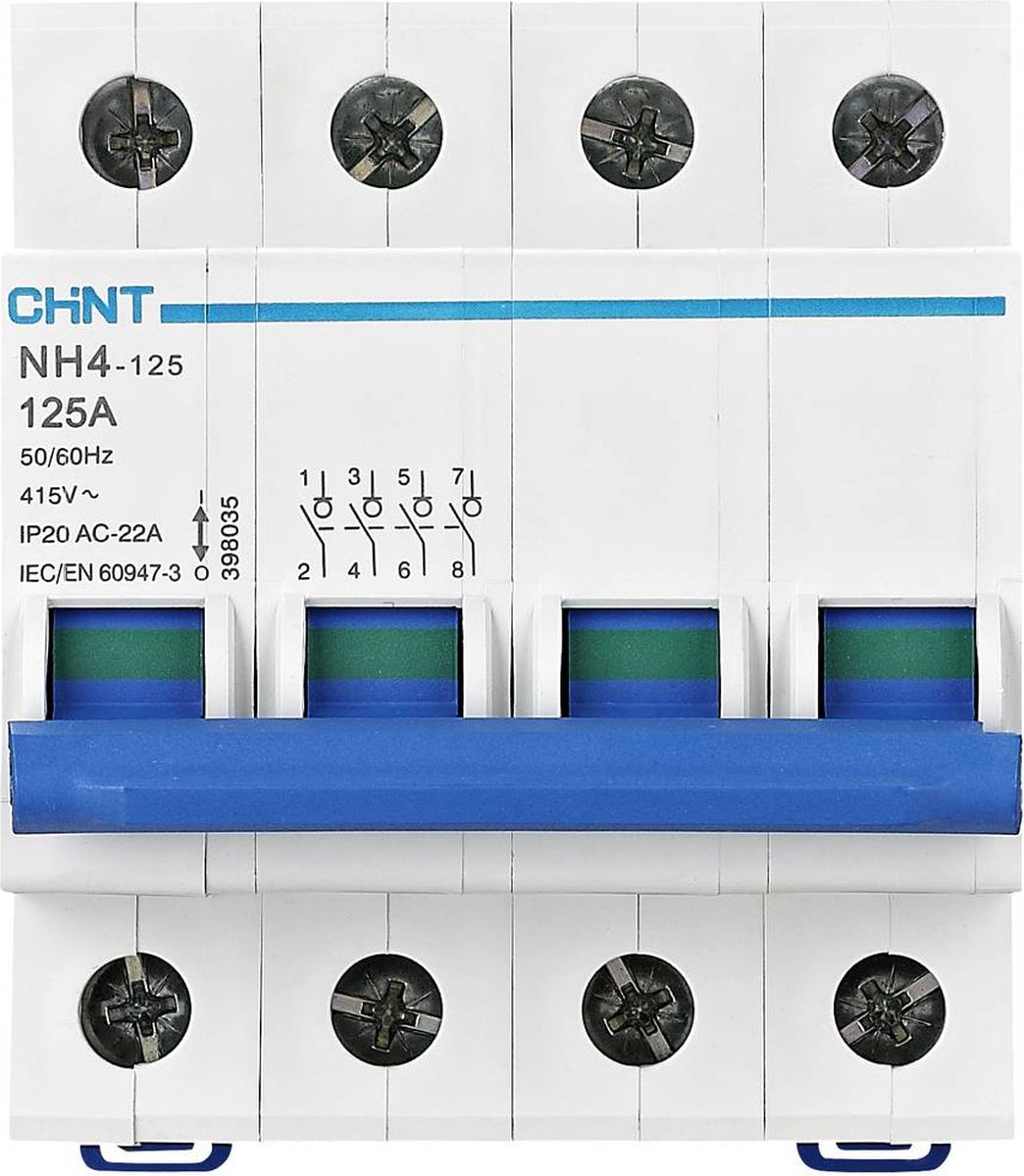 Chint 398035 Hoofdschakelaar Blauw, Wit 4-polig 125 A 240 V, 415 V