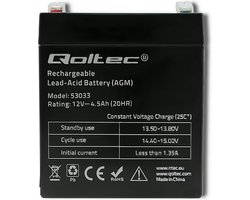 Qoltec Agm-Accu 12V 4,5Ah Voor Ups, Noodstroomvoorziening, Alarmsysteem En Cctv-Systeem.