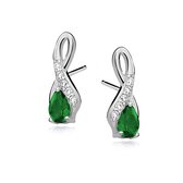 Joie|S - Boucles d'oreilles pendantes classiques en argent - zircone vert émeraude - infini - hodées