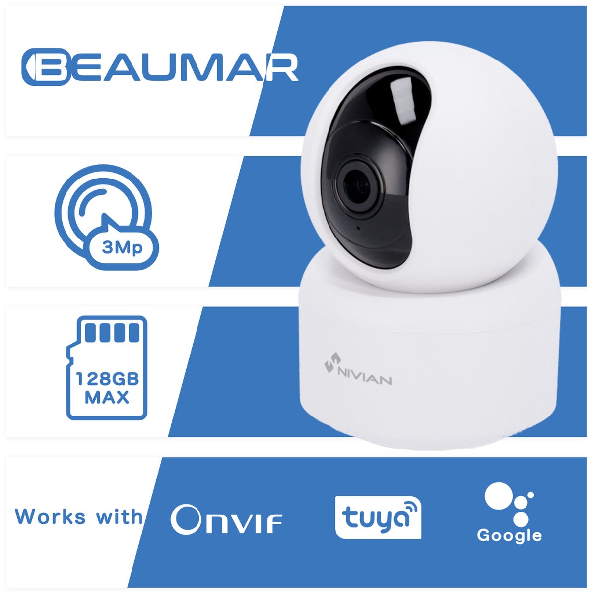 nivian IPC-IS4 huisdiercamera - beveiligingscamera - tracking - draai- en kantelbaar - 2k - 3 megapixel - 3 jaar garantie - camera beveiliging draadloos wifi – tuya