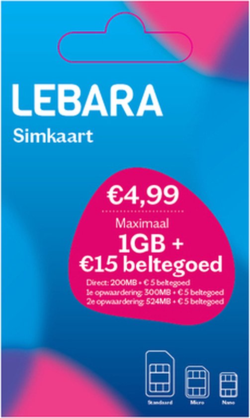 Lebara Mobile Online SIMkaart met Beltegoed €5 en 200MB