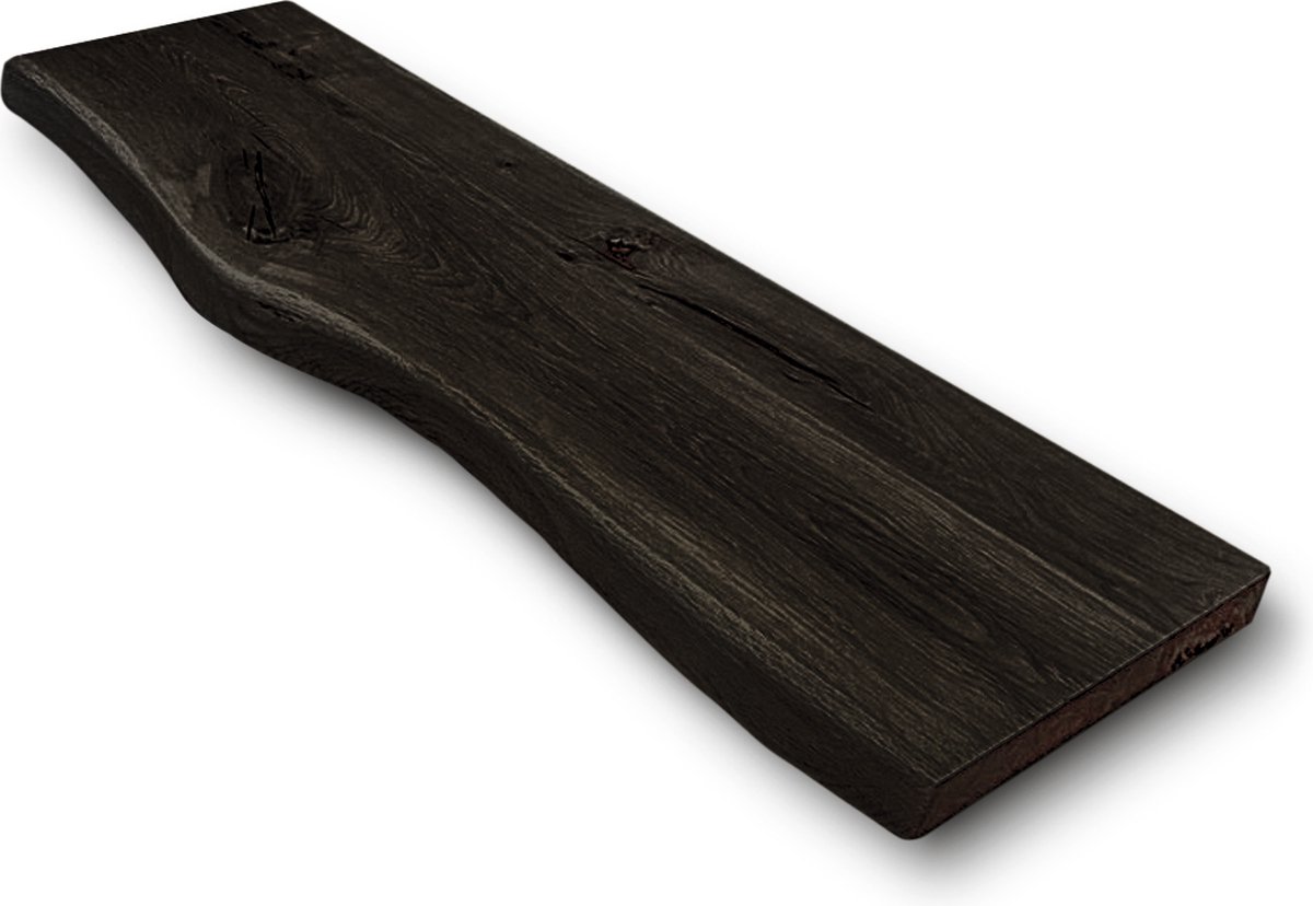 Wandplank Massief Eiken Hout - 80x30 -  Zwart - Boomstam Plank - Boekenplank