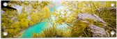 WallClassics - Tuinposter – Bovenop een Berg Uitkijkend over een Groen Meer - 60x20 cm Foto op Tuinposter  (wanddecoratie voor buiten en binnen)