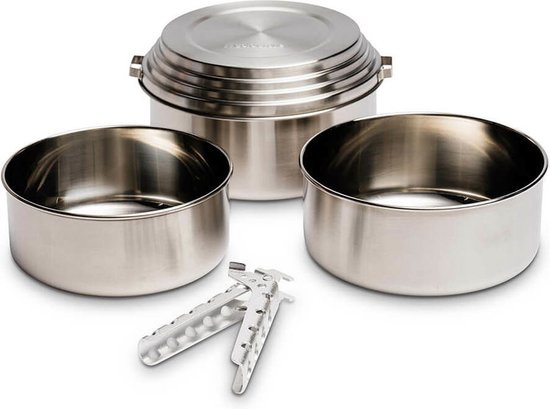 Solo Stove-set van 3 pannen, 1,25 L + 1,5 L + 2 L - Incl. Nylon zak, lichtgewicht roestvrijstalen kookgerei voor backpackers, universele deksel die ook dienst doet als bord, met lichtgewicht hengsel van SOL — afbeelding 5