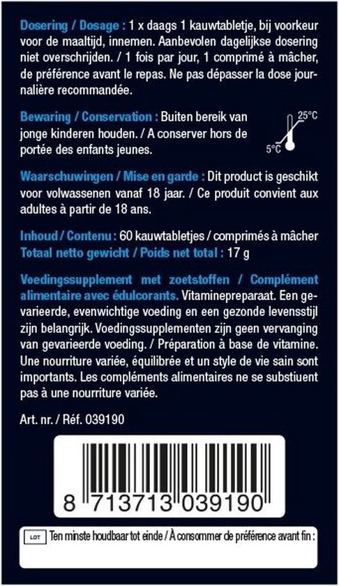Lucovitaal Vitamine B12 1000 micogram Voedingssupplement - 60 kauwtabletten - Kersensmaak