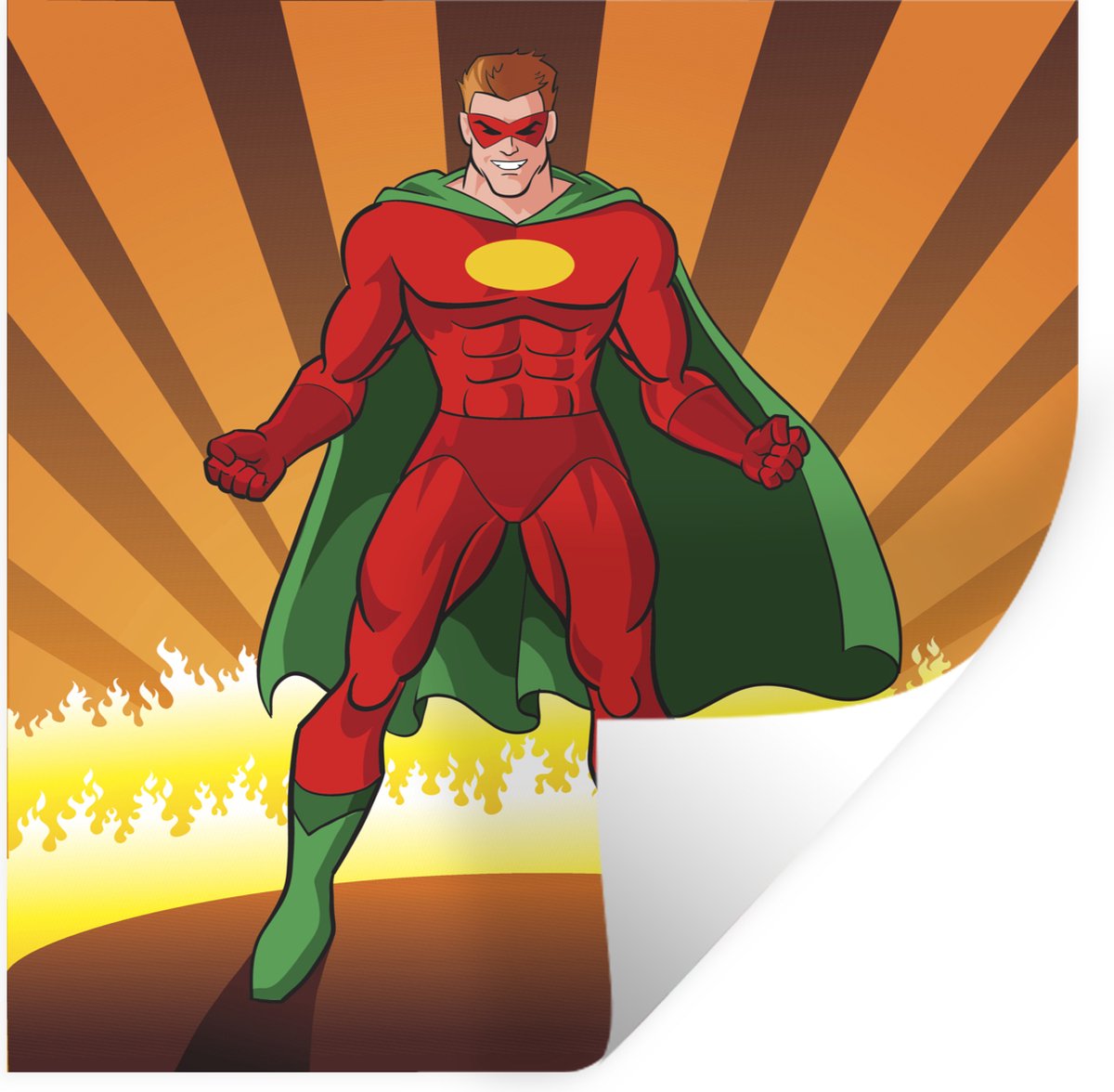 Muurstickers - Sticker Folie - Een illustratie van een superheld omringd door vuur - Jonge