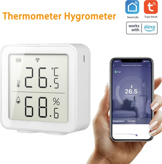 Thermomètre/hygromètre WiFi Smart Life avec date et heure, thermomètre alexa