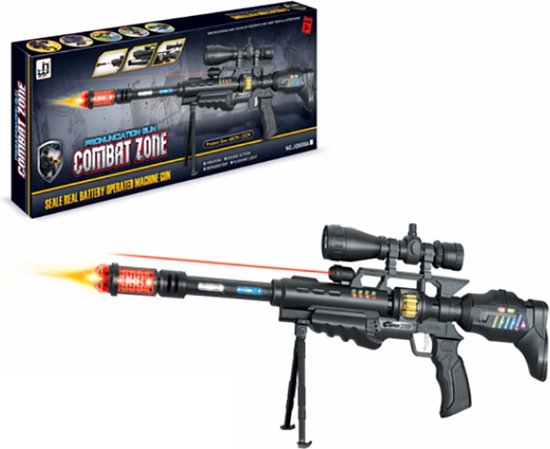 Speelgoedgeweer - combat zone geweer , pistool - met led lichtjes, trilling en schietgeluiden 68CM (incl. batterijen)