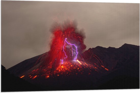 WallClassics - Drapeau - Volcan actif en éruption - 90x60 cm Photo sur drapeau en polyester