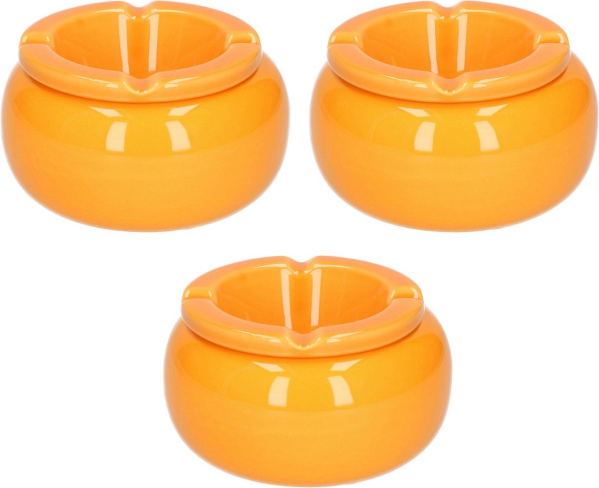 Goedkoopste 3x stuks Ronde oranje storm asbak 11 cm - Asbakken - Stormasbakken