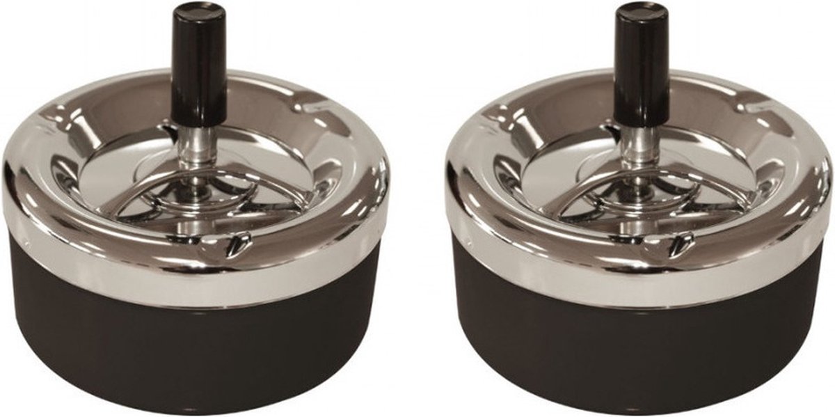 Goedkoopste 2x stuks ronde draaiasbak/drukasbak zwart/chroom 13 cm - Terrasasbak - Stormasbak