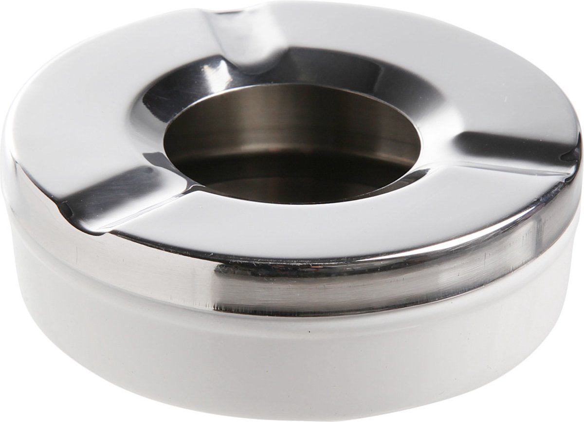 Goedkoopste Ronde terras asbak zilver RVS 9,5 x 3.2 cm - Asbakken voor buiten