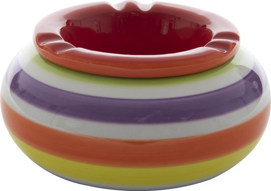 Stormasbak - rond - terras asbak - rood - keramiek - 14 x 7 cm - handig voor buiten